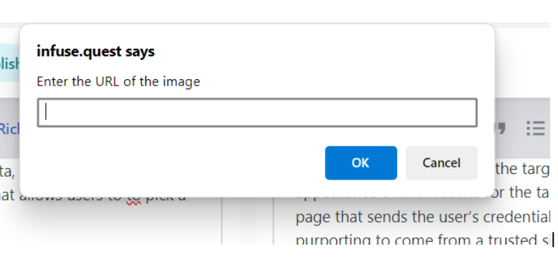Un cuadro de diálogo que solicita al usuario que ingrese la URL de una imagen