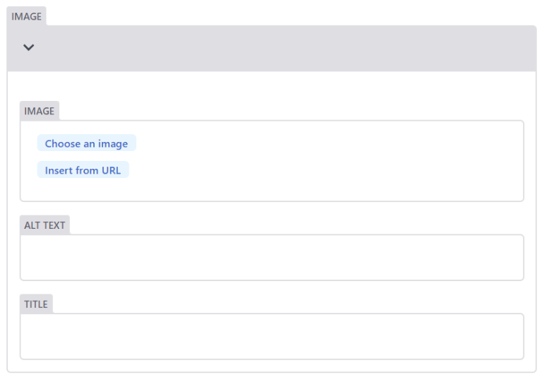 El selector de imágenes del CMS utilizado para Infuse. Contiene dos opciones: elegir una imagen (por ejemplo, buscar en la carpeta multimedia) o insertar desde una URL.